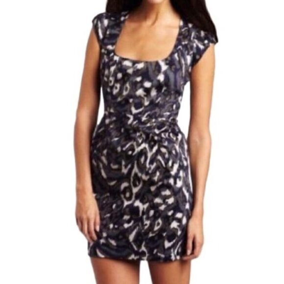 French Connection Pendragon Cap Sleeve Dress Navy Blue Slate Gray Mini Sz 2 - Picture 2 of 13